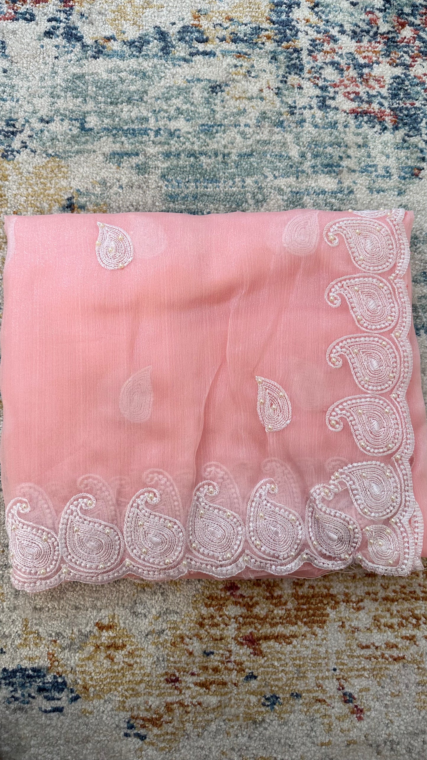 Organza Floral Saree with Embroidery & pearls