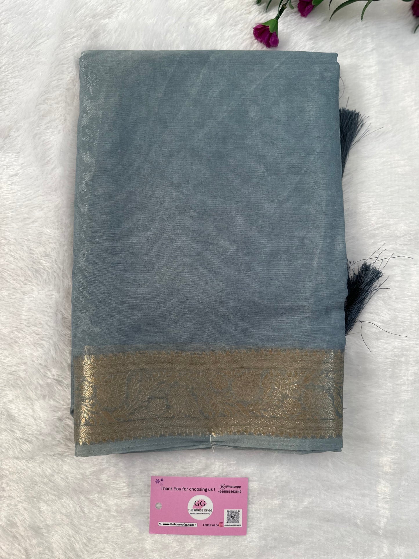 Powder Blue Semi Tissue Saree