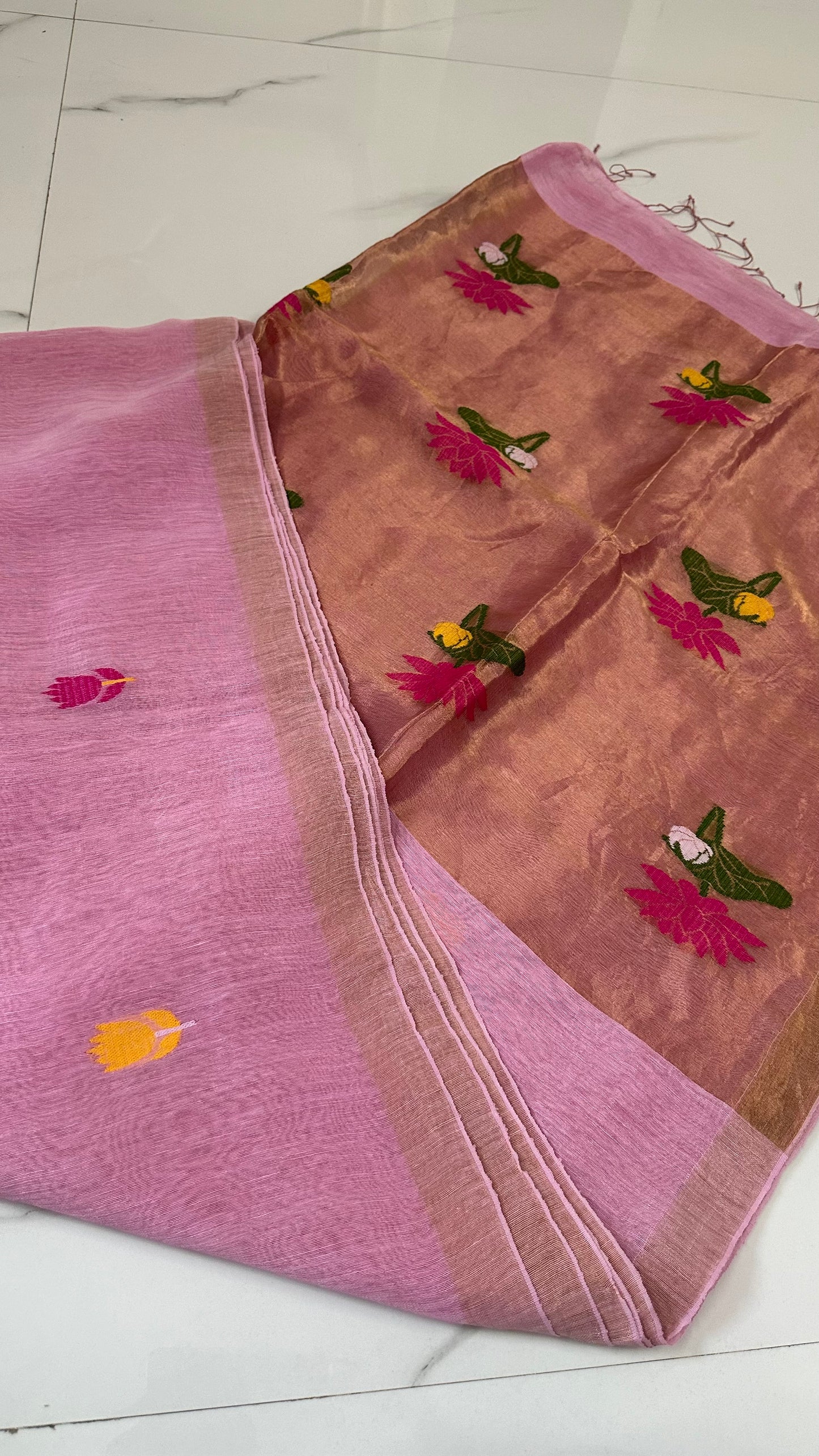 Pink Silk Linen Saree