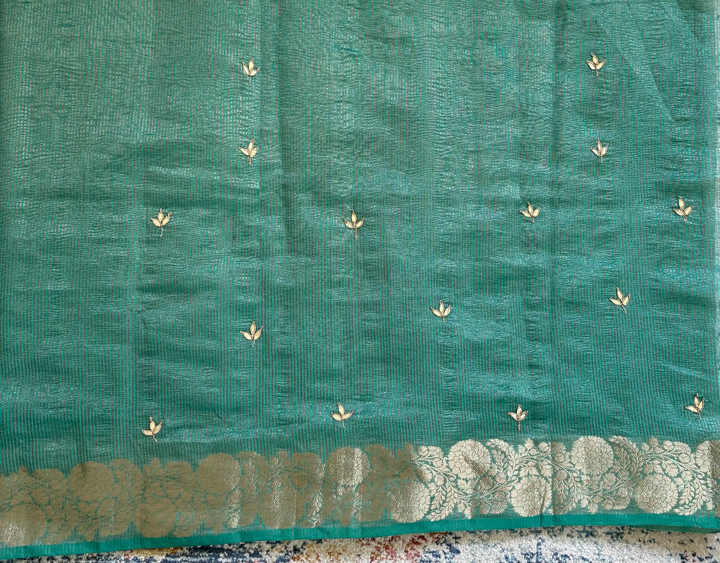 Green Designer Handwork Crush Tissue Saree