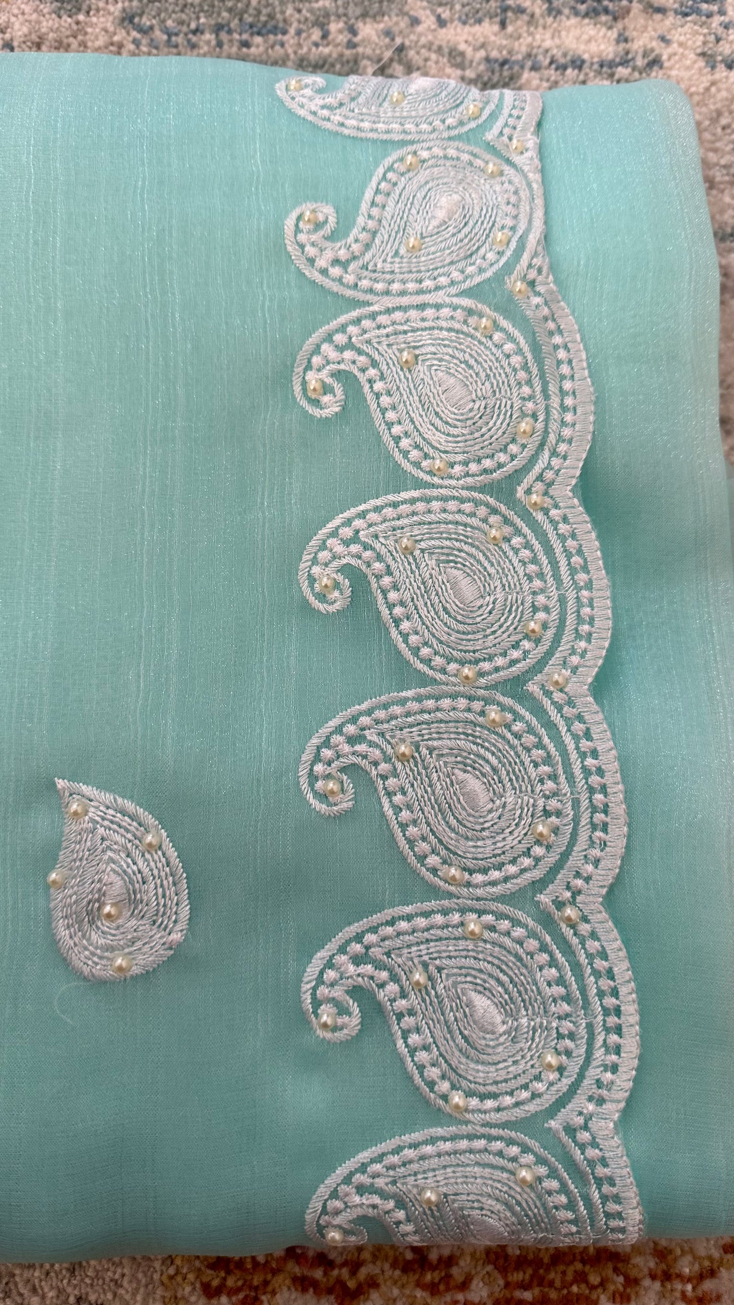 Organza Floral Saree with Embroidery & pearls