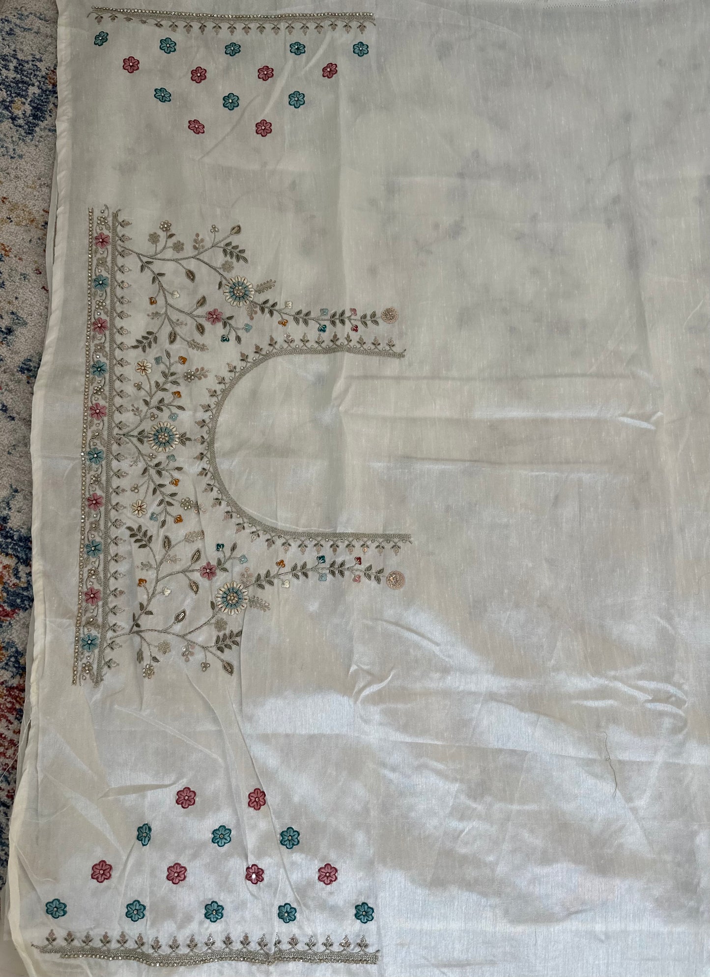 Ivory Pure Organza Handwork Saree