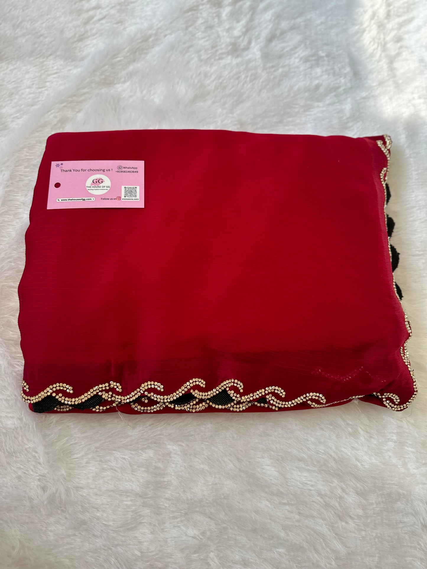 Burgundy Chiffon Satin Saree