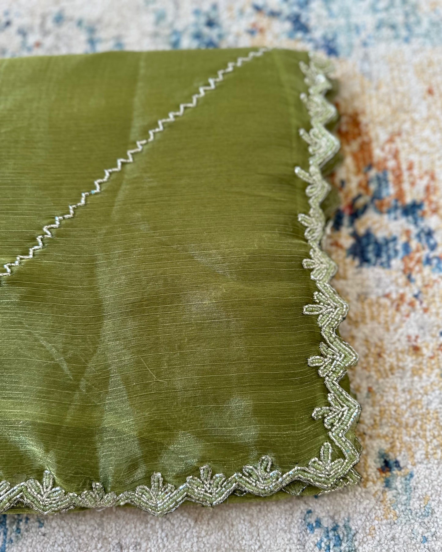 Green Embellished Tissue Saree