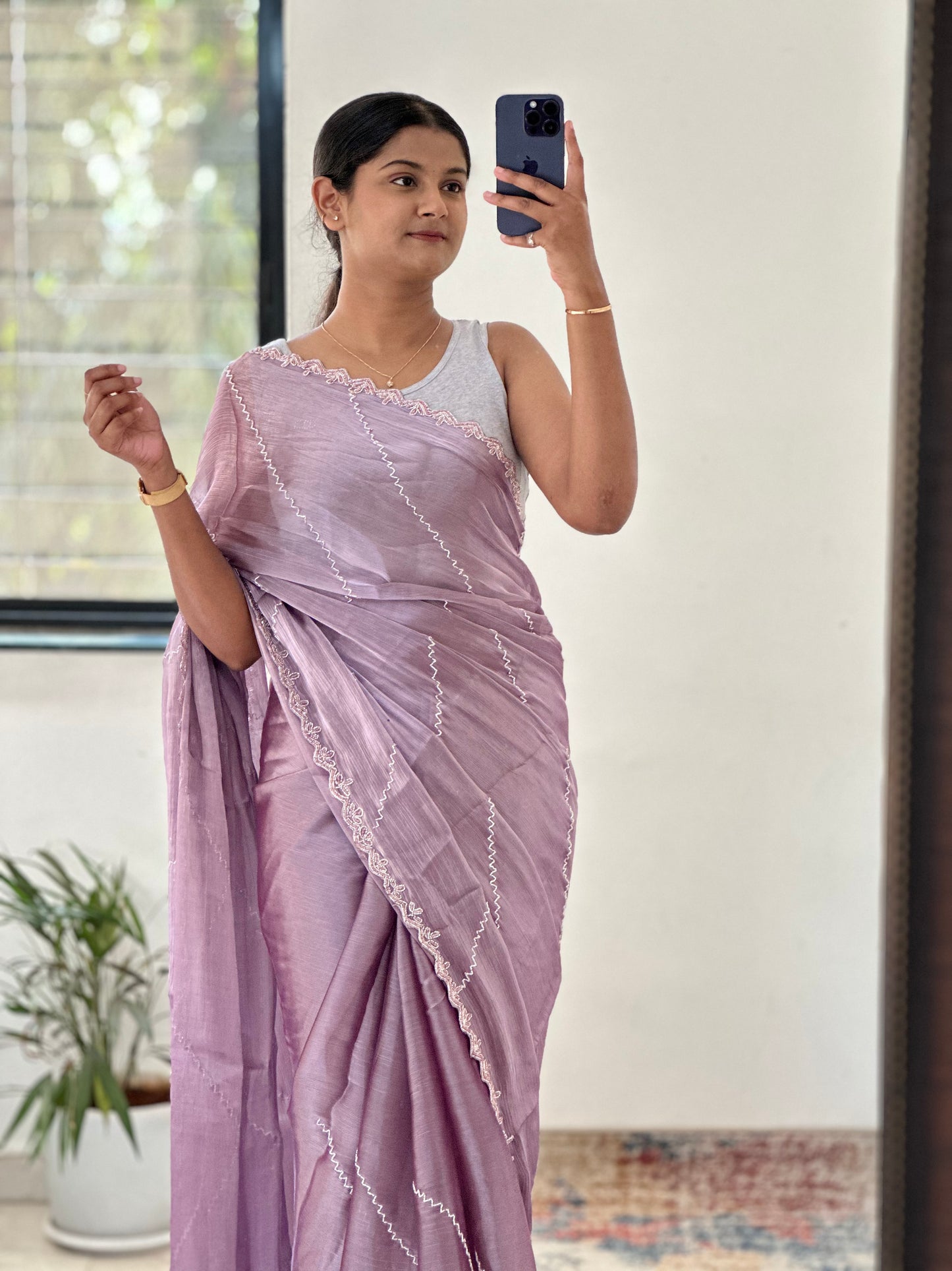 Lavender Embellished Tissue Saree