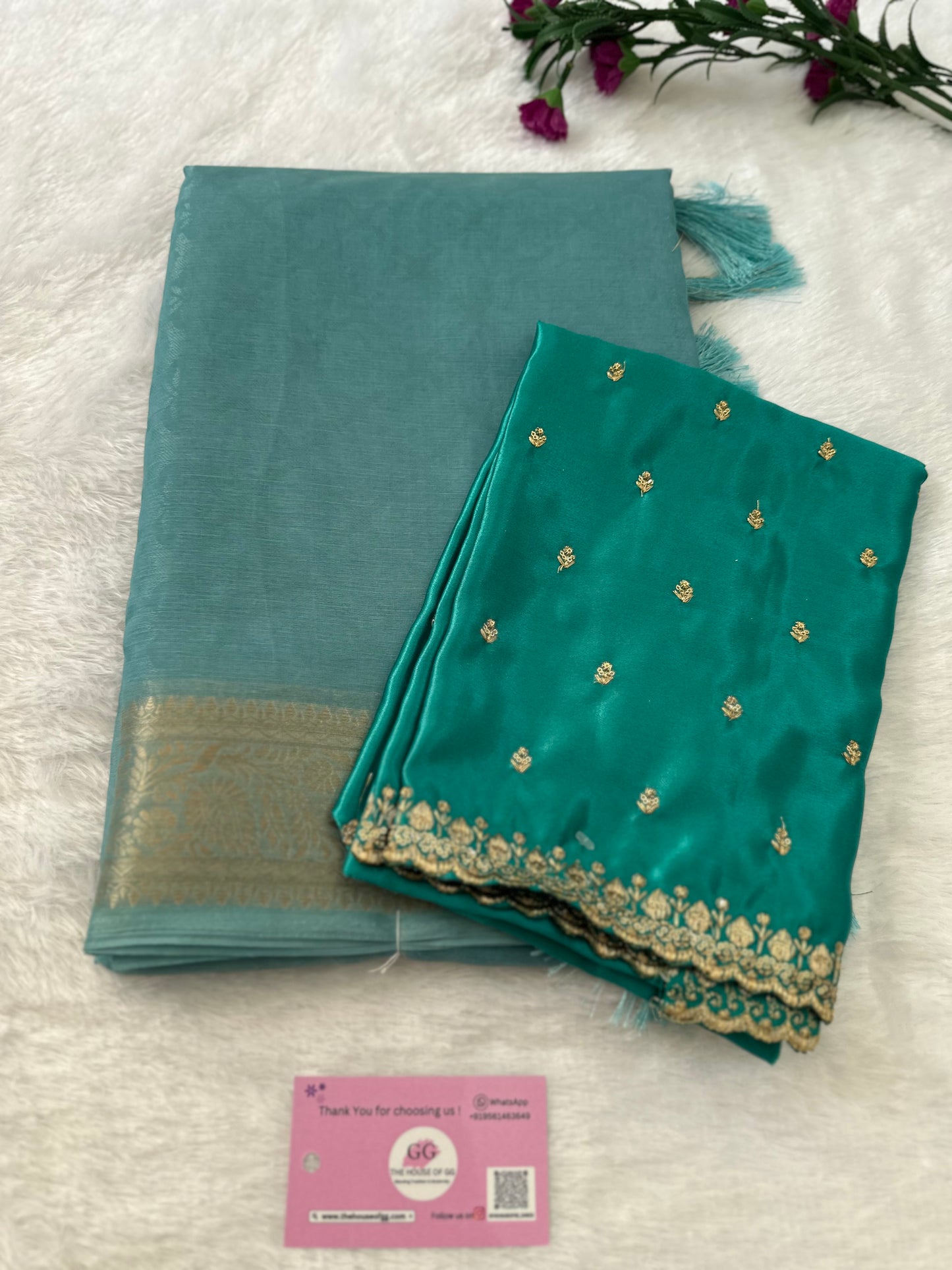 Blue Turquoise Semi Tissue Saree