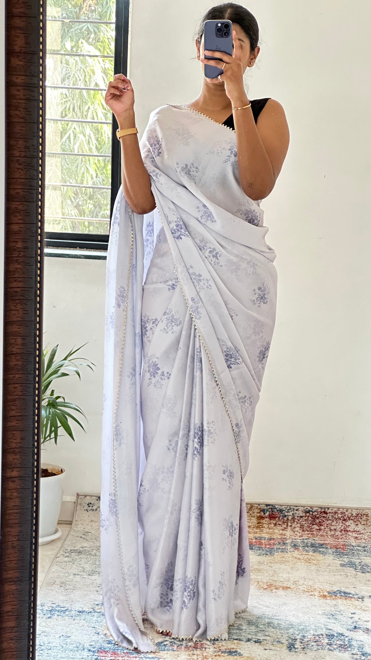 Grey Satin Chiffon Saree