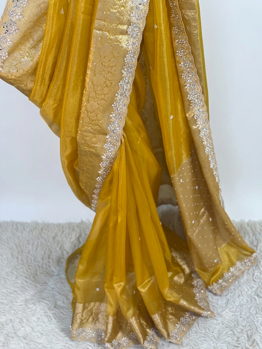 Yellow Designer Tissue Banarasi Saree