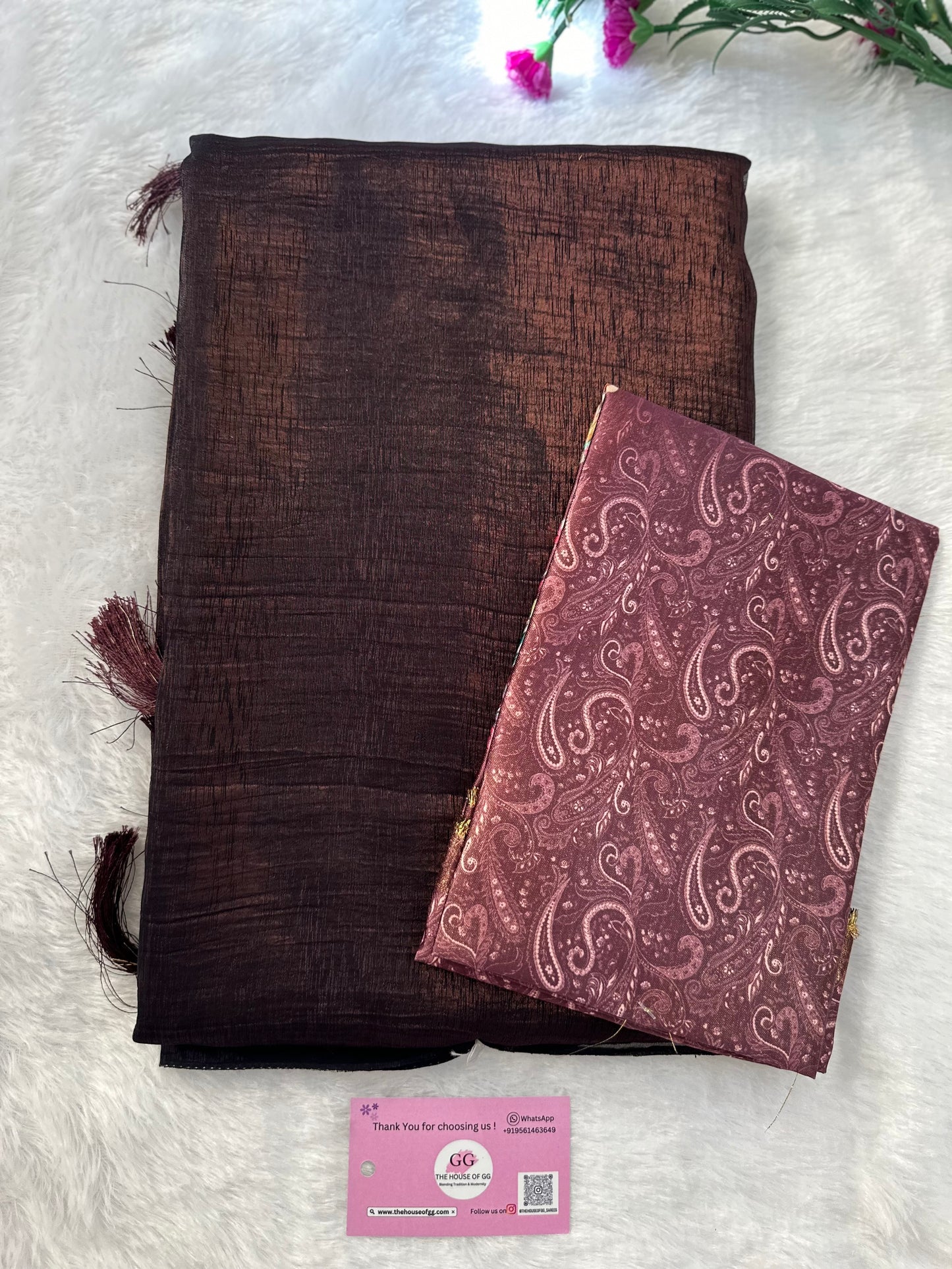 Burgundy Plain Shimmer Saree
