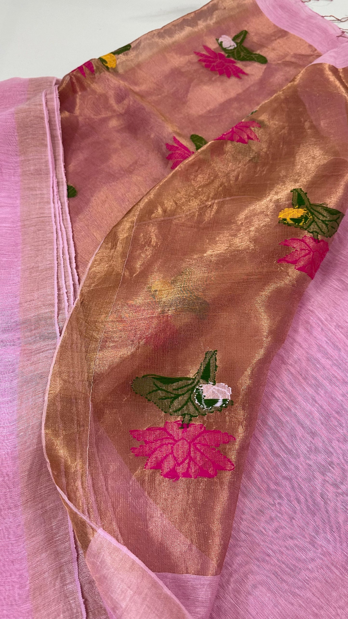 Pink Silk Linen Saree