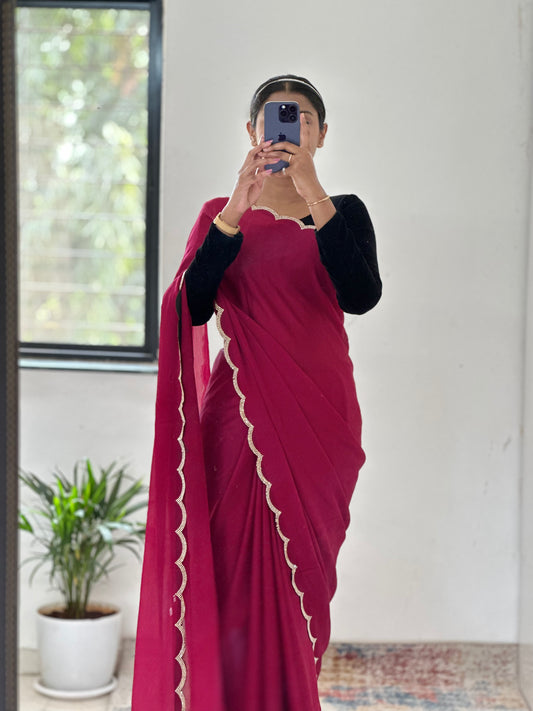 Red Chiffon Satin Saree