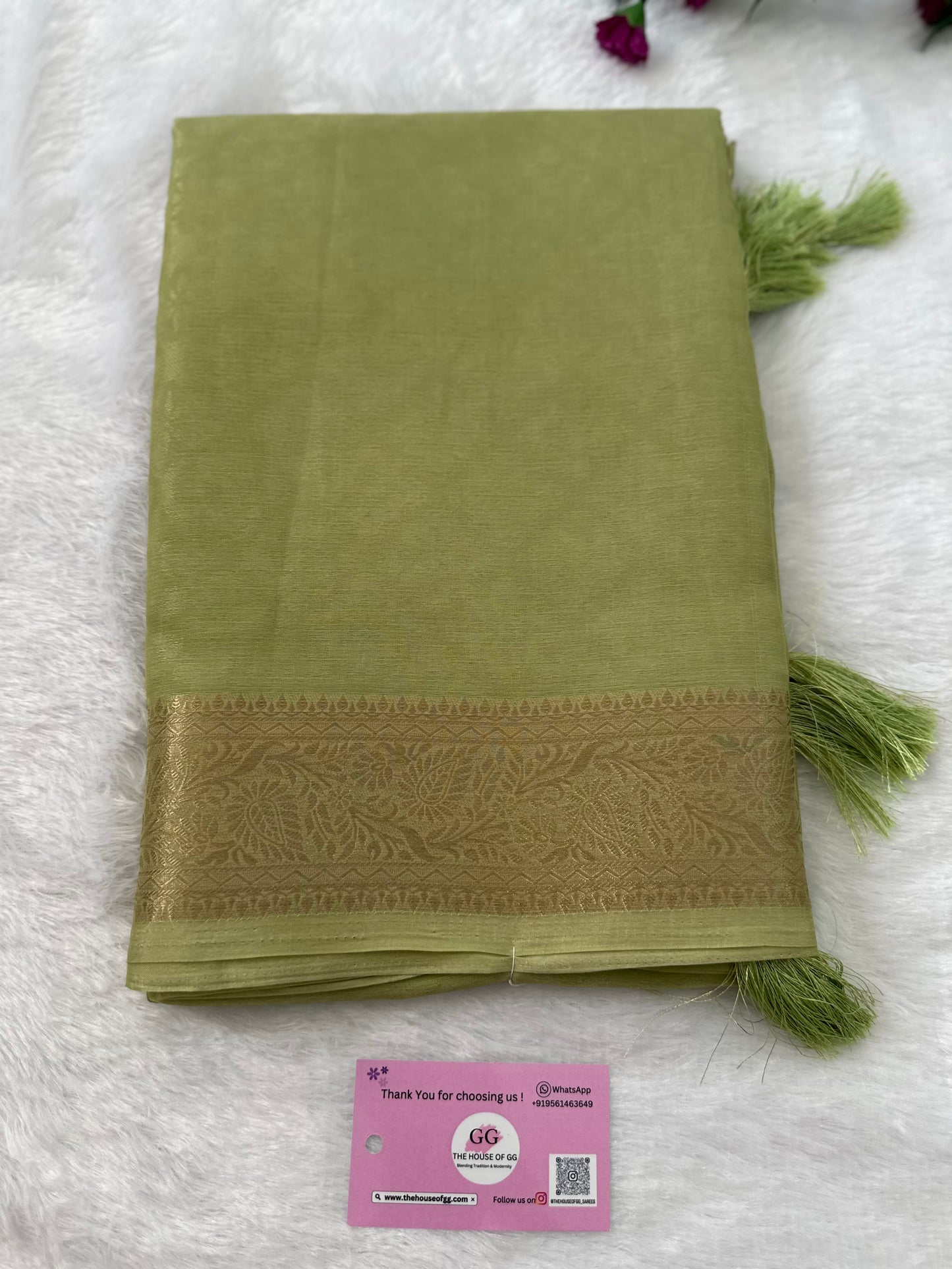 Pista Green Semi Tissue Saree