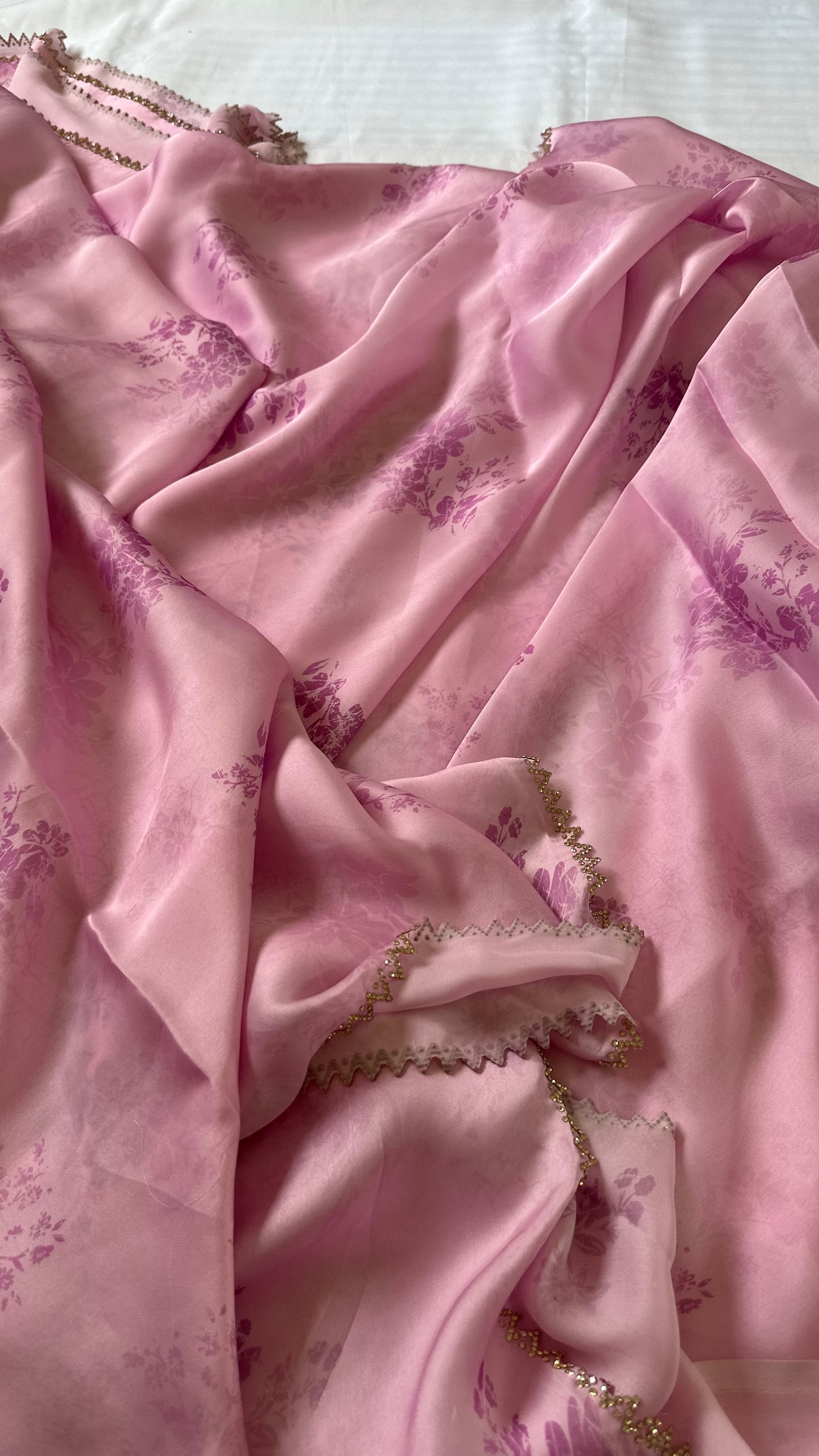 Pink Satin Chiffon Saree