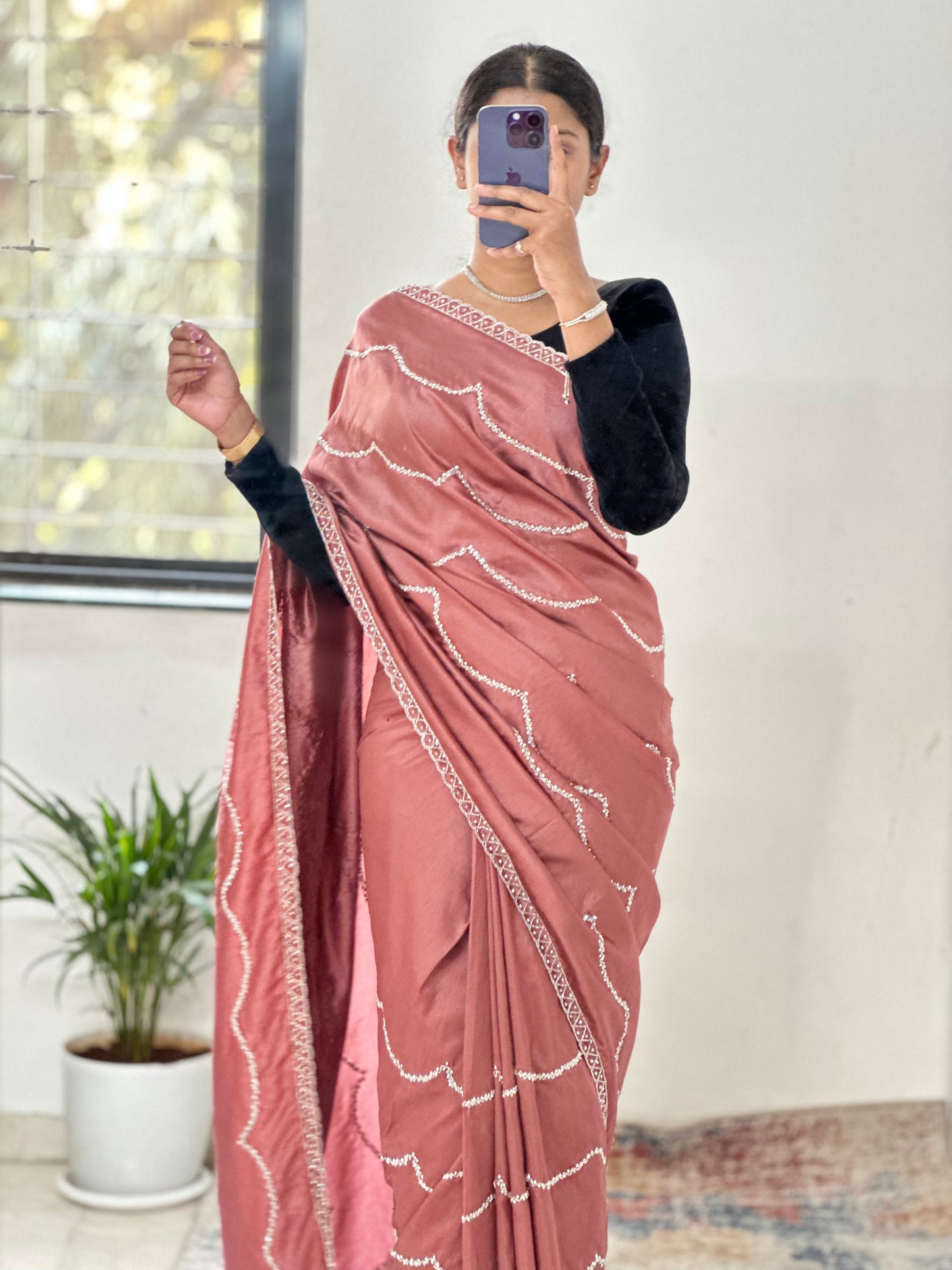 Mauve Embellished Party Wear Saree