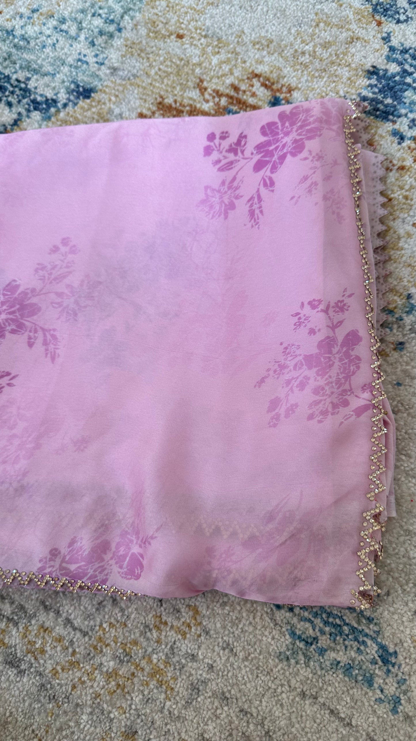 Pink Satin Chiffon Saree