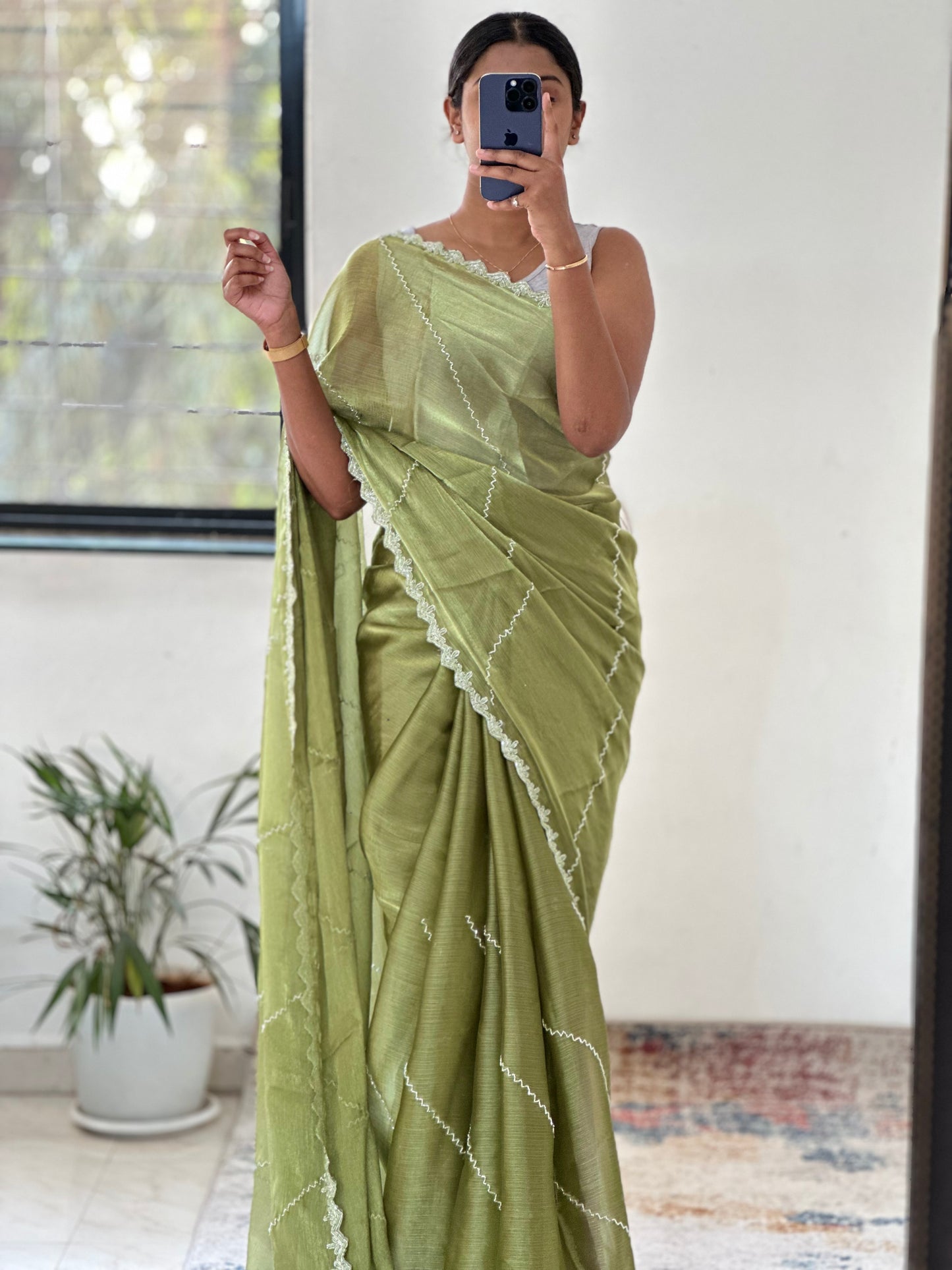 Green Embellished Tissue Saree