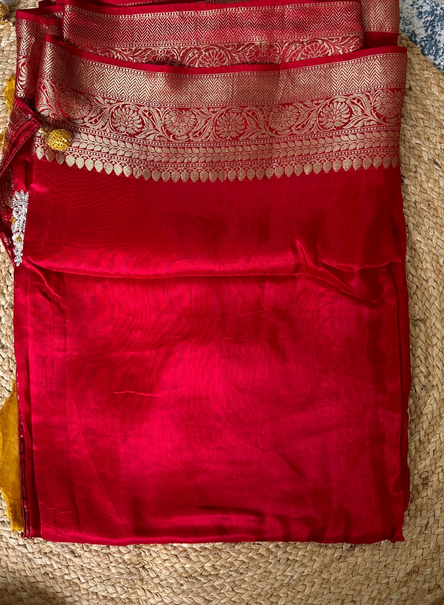 Red Pure Dola Silk Handwork Designer Saree