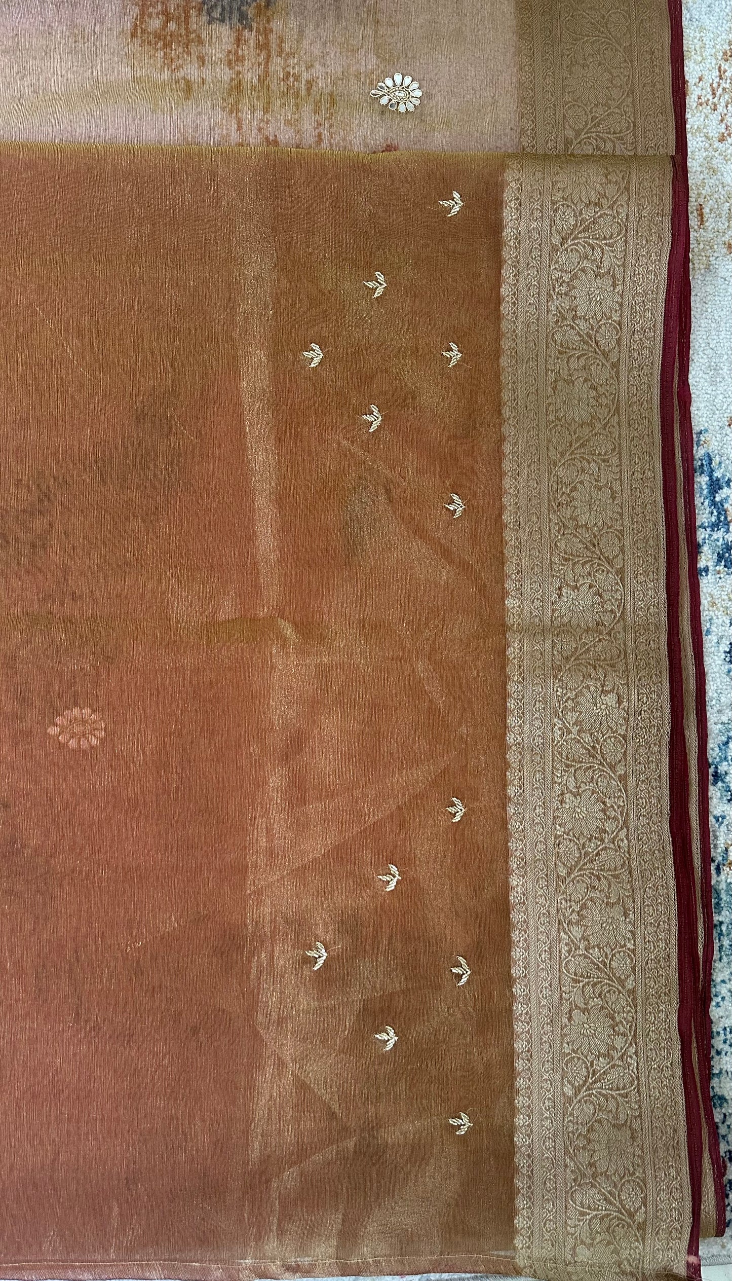 Golden Designer Handwork Crush Tissue Saree
