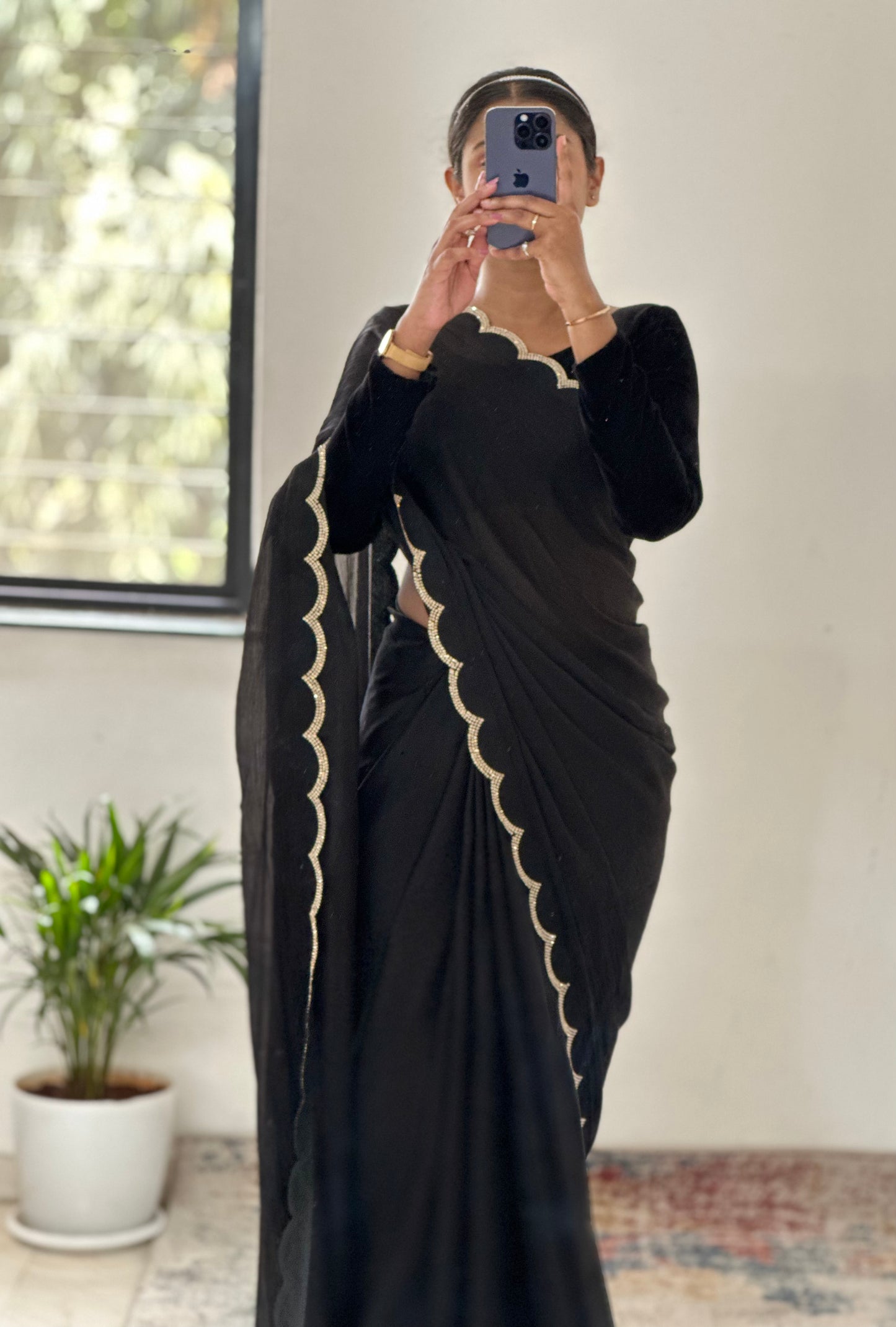 Black Chiffon Satin Saree