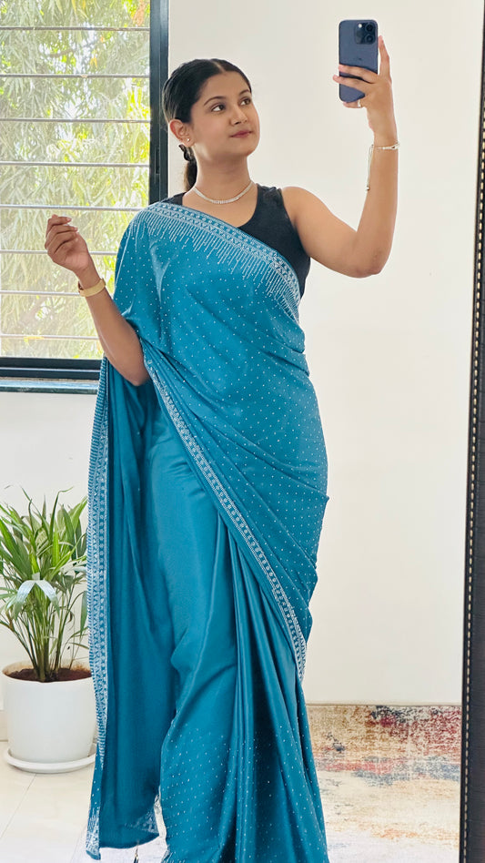 Blue Zarkan Satin Saree