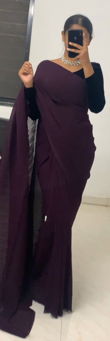Wine Crepe Saree