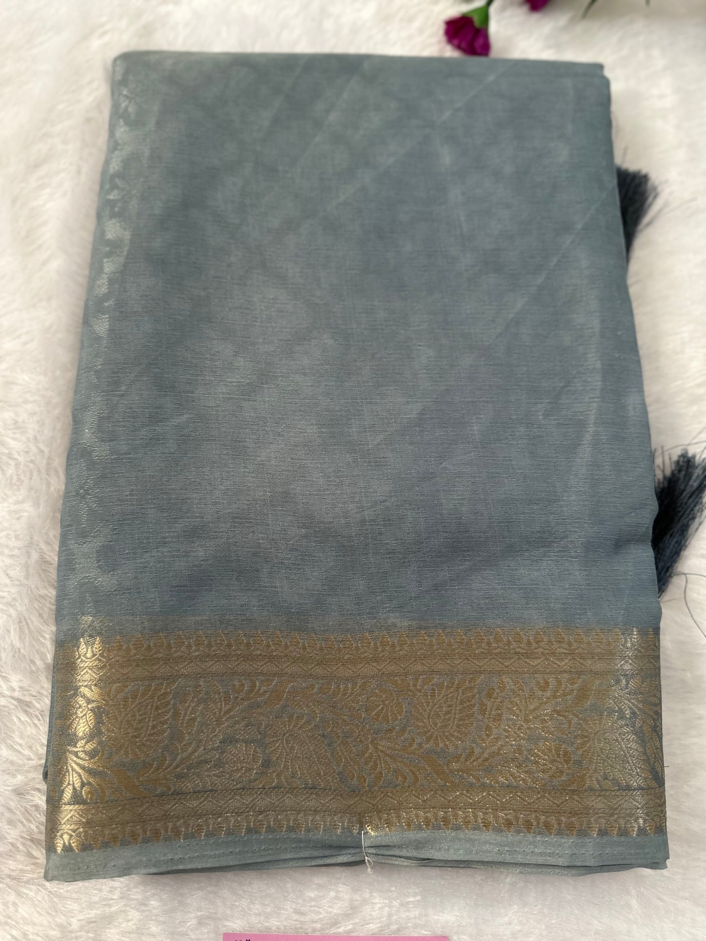 Powder Blue Semi Tissue Saree