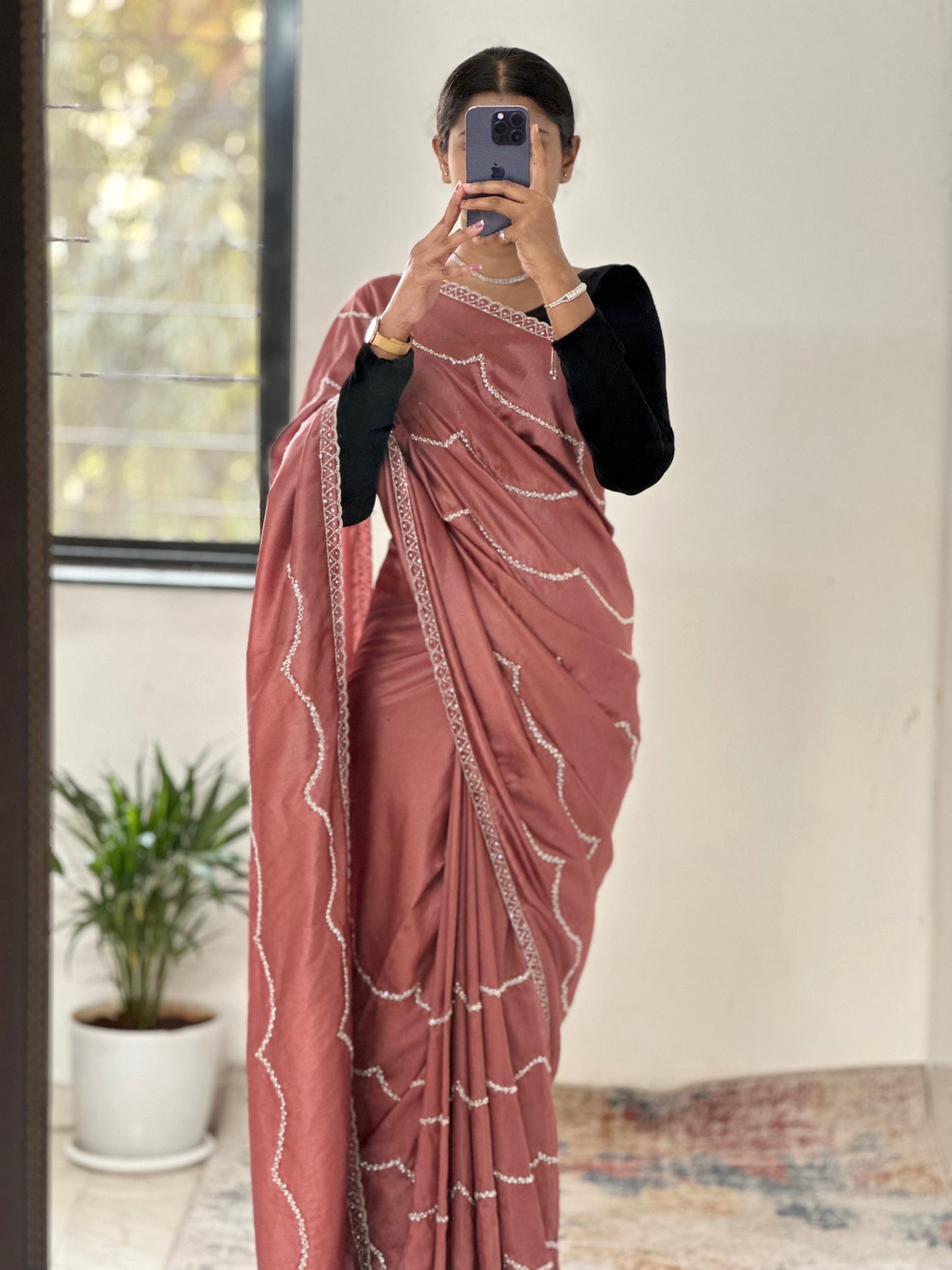 Mauve Embellished Party Wear Saree