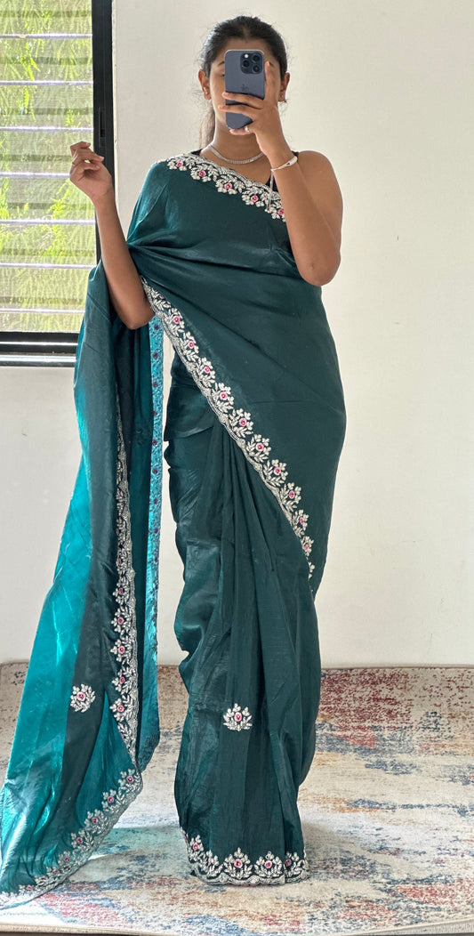 Floral Handwork Crush Tissue Saree