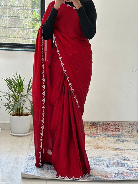 Red Embellished Saree