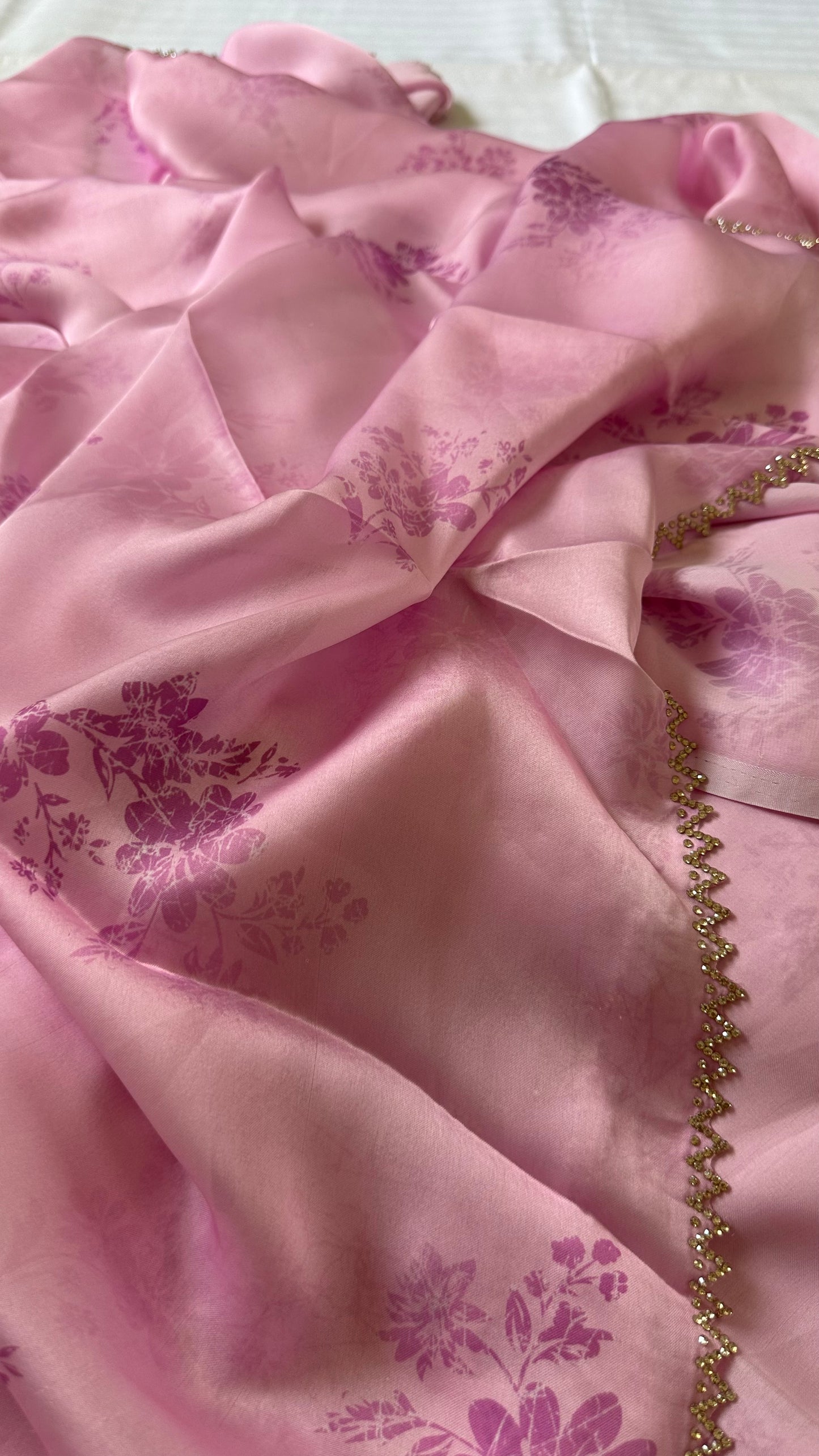 Pink Satin Chiffon Saree