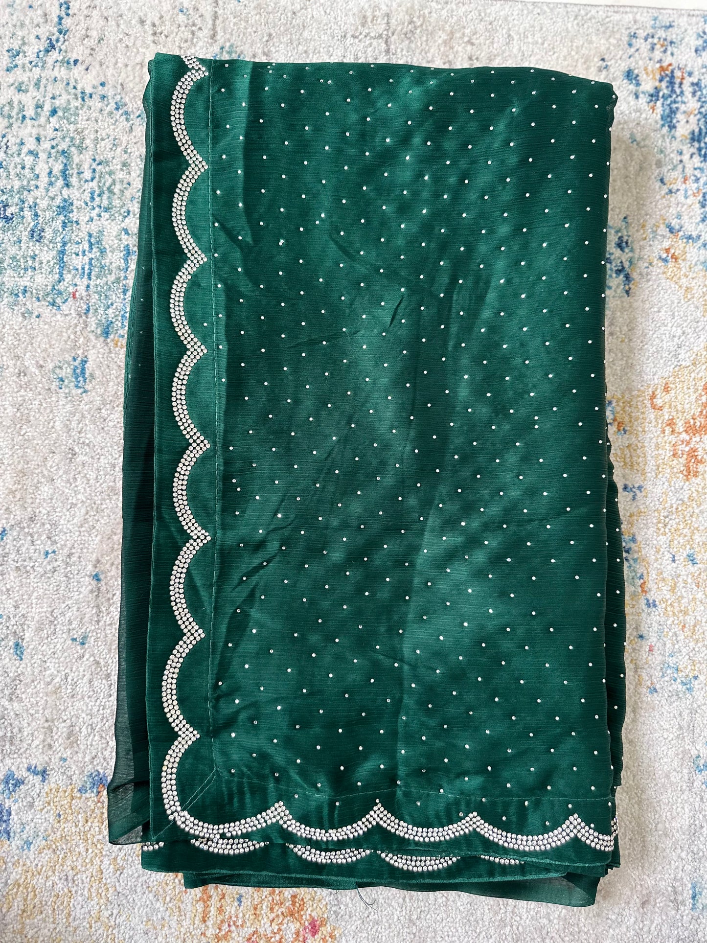 Zarkan work Emerald Green Saree