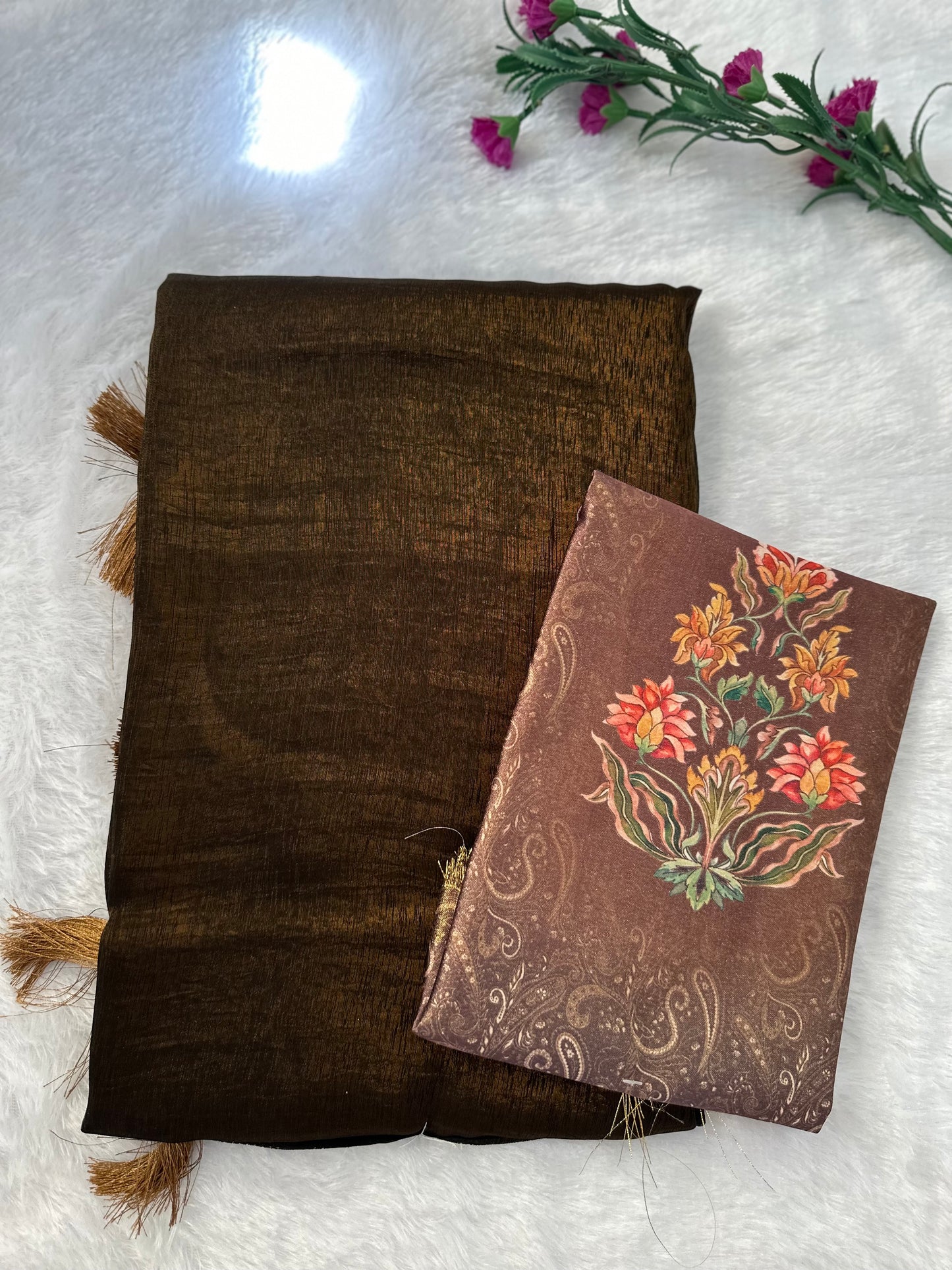 Copper Plain Shimmer Saree