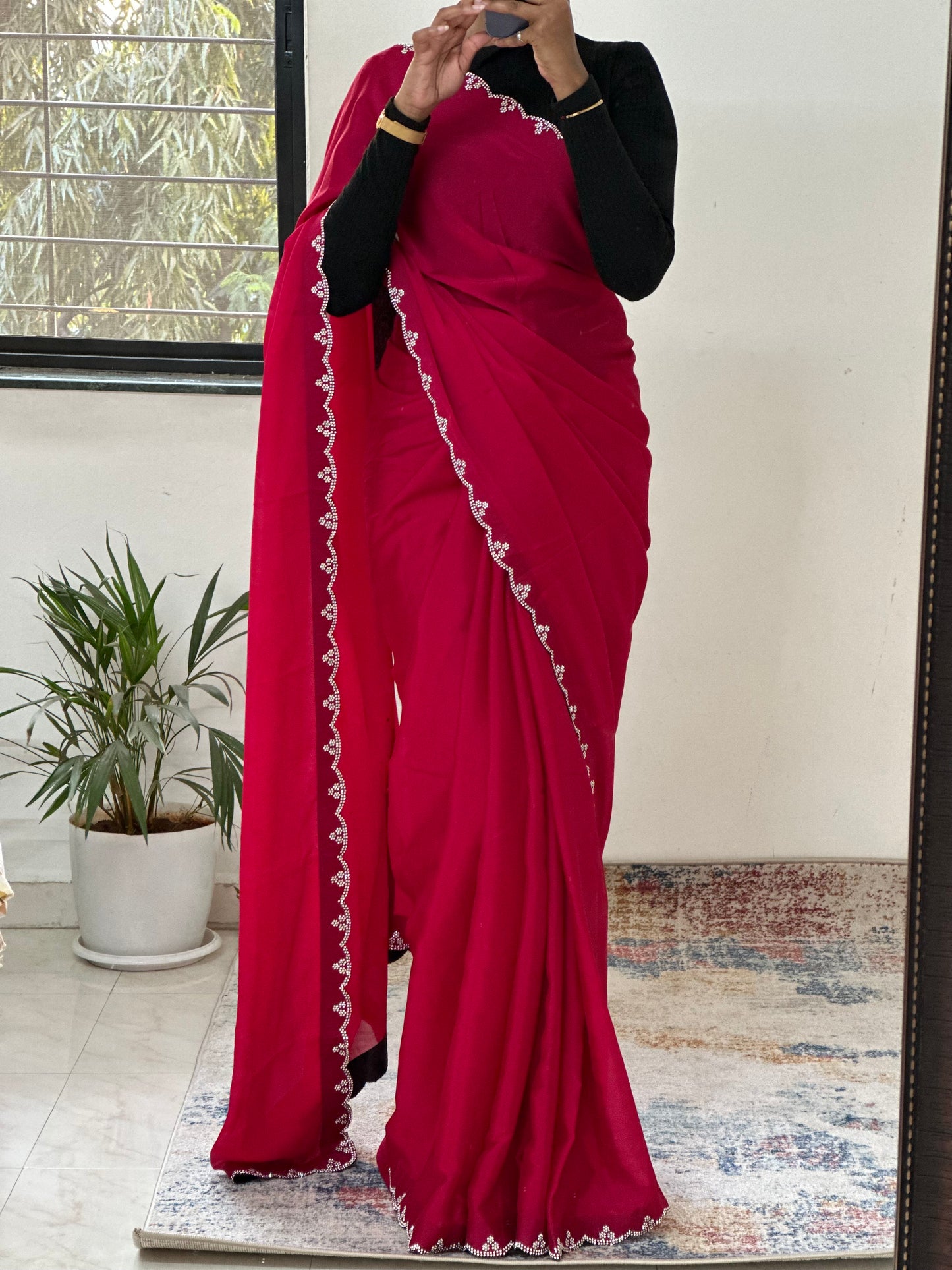 Hot Pink Embellished Saree
