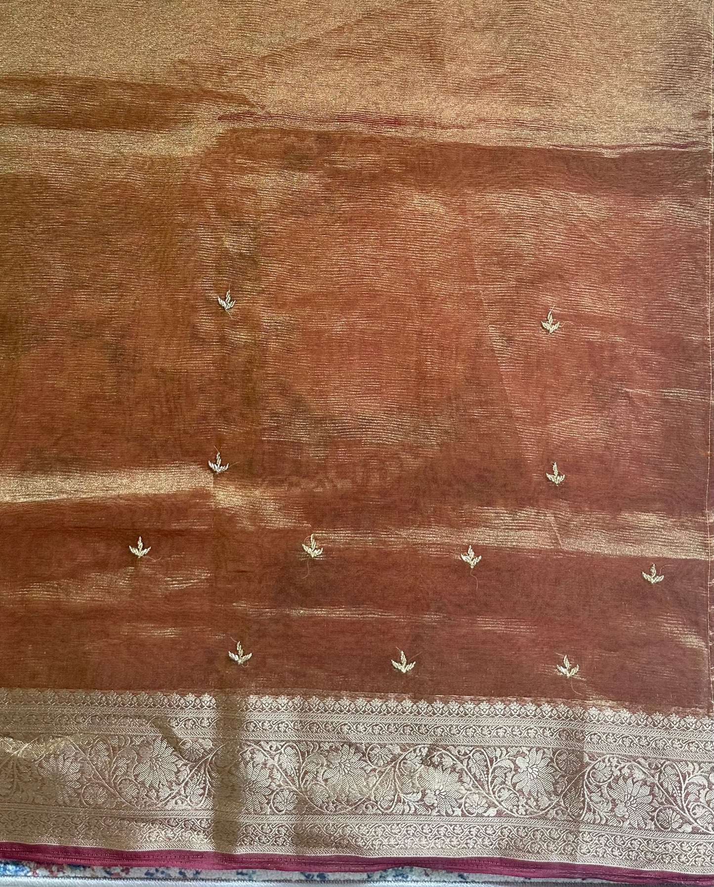 Golden Designer Handwork Crush Tissue Saree