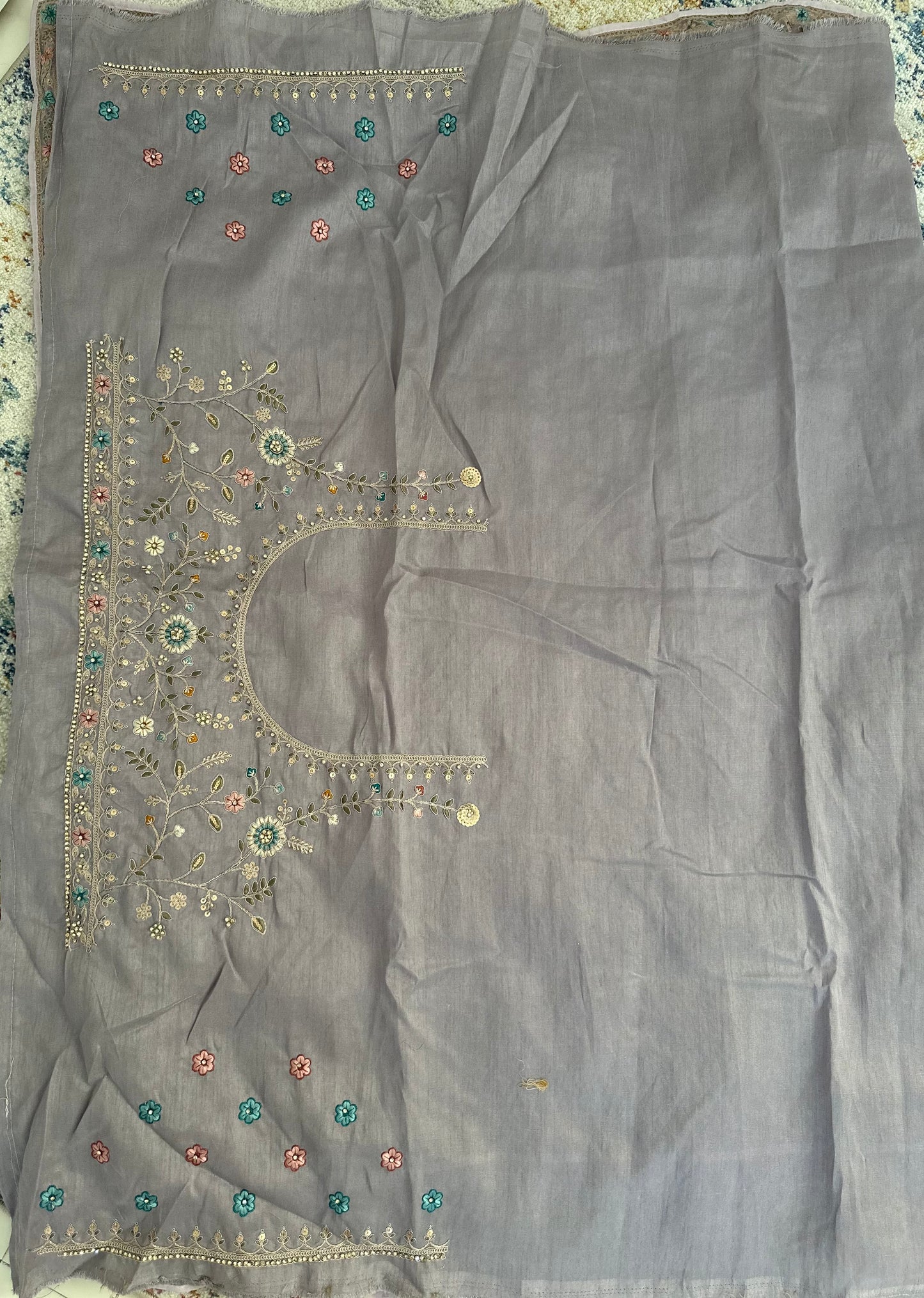 Lavender Pure Organza Handwork Saree