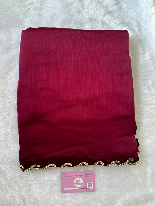 Wine Chiffon Satin Saree