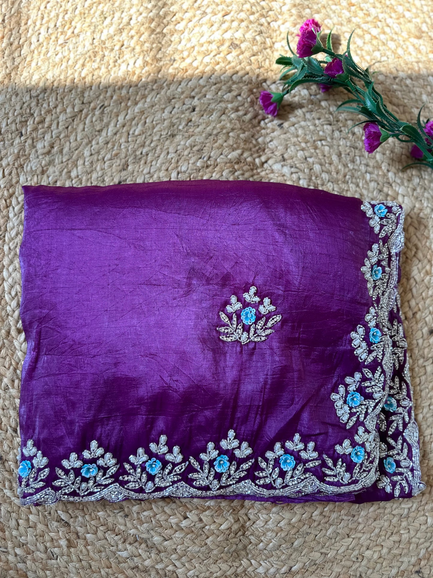 Floral Handwork Crush Tissue Saree