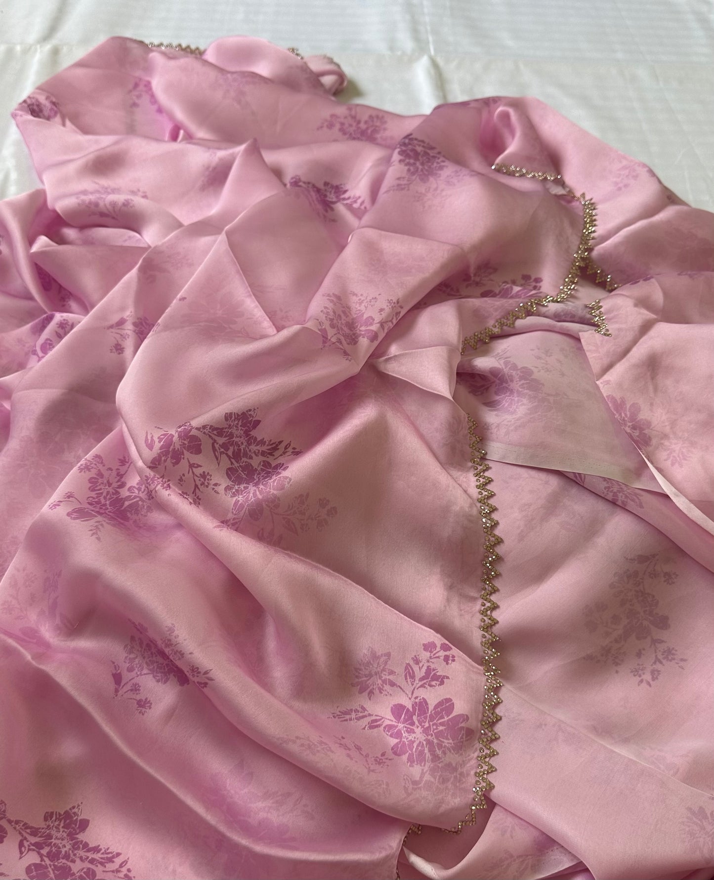 Pink Satin Chiffon Saree