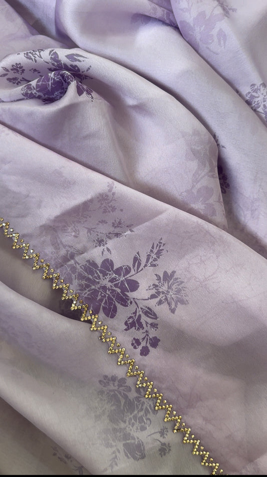 Lavender Satin Chiffon Saree