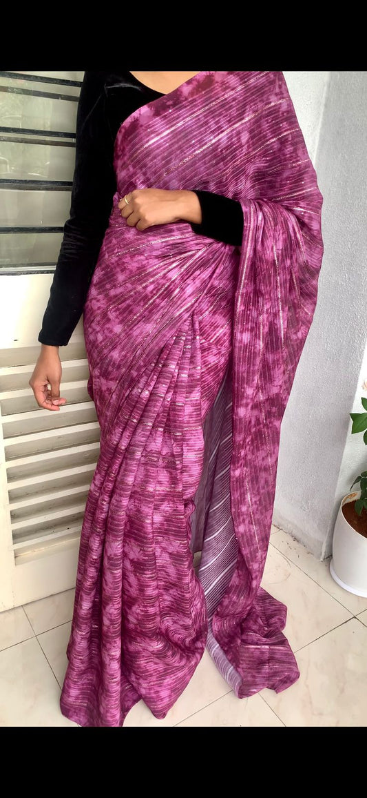 Purple Chinon Saree