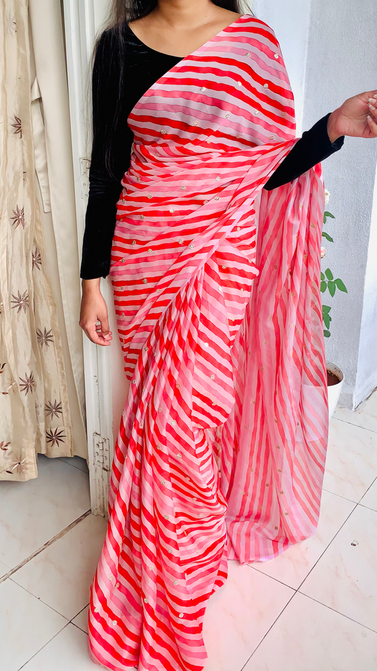 Leheriya Red Pure Georgette Saree